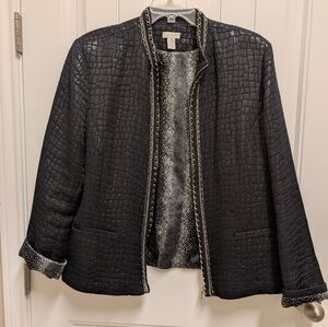 Chicos Black Women'Jacket, Lined With Chain Accents. Size 3